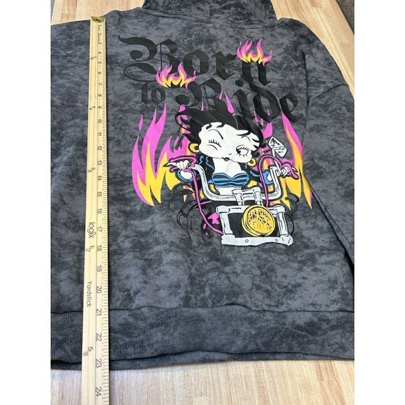 Betty Boop Hoodie Womens Medium Born to Ride Motorcycle Club Los Angeles Gray - Picture 9 of 11